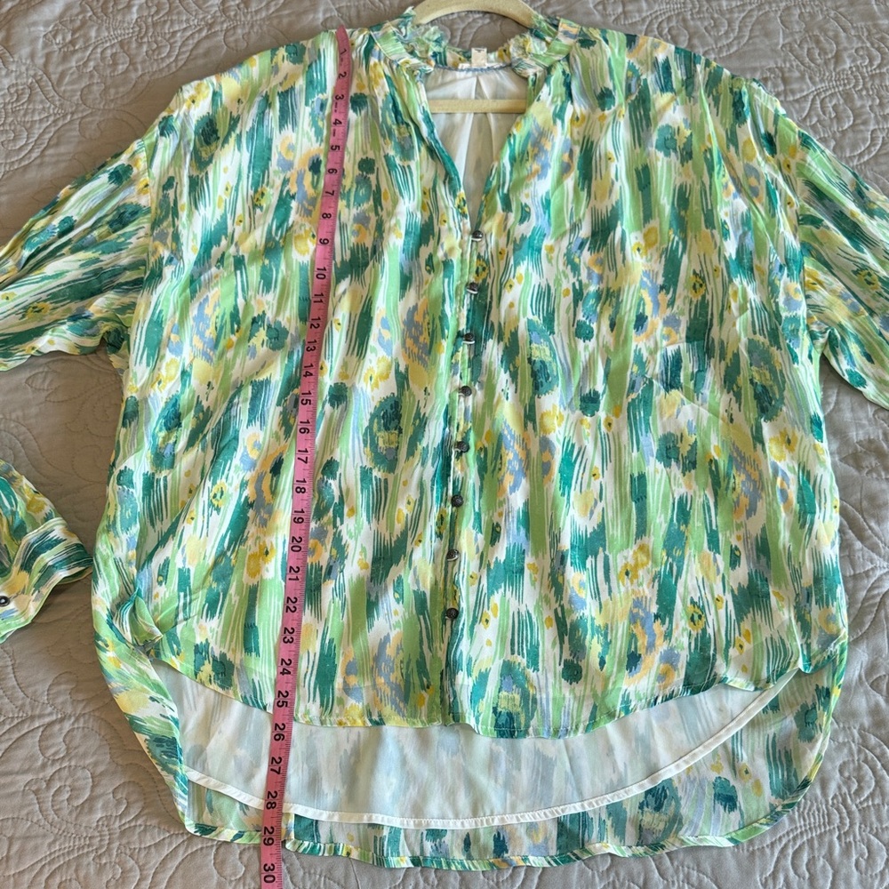 Pilcro Tavi Lightweight Button Front Blouse Green & Yellow size XL - Picture 15 of 16